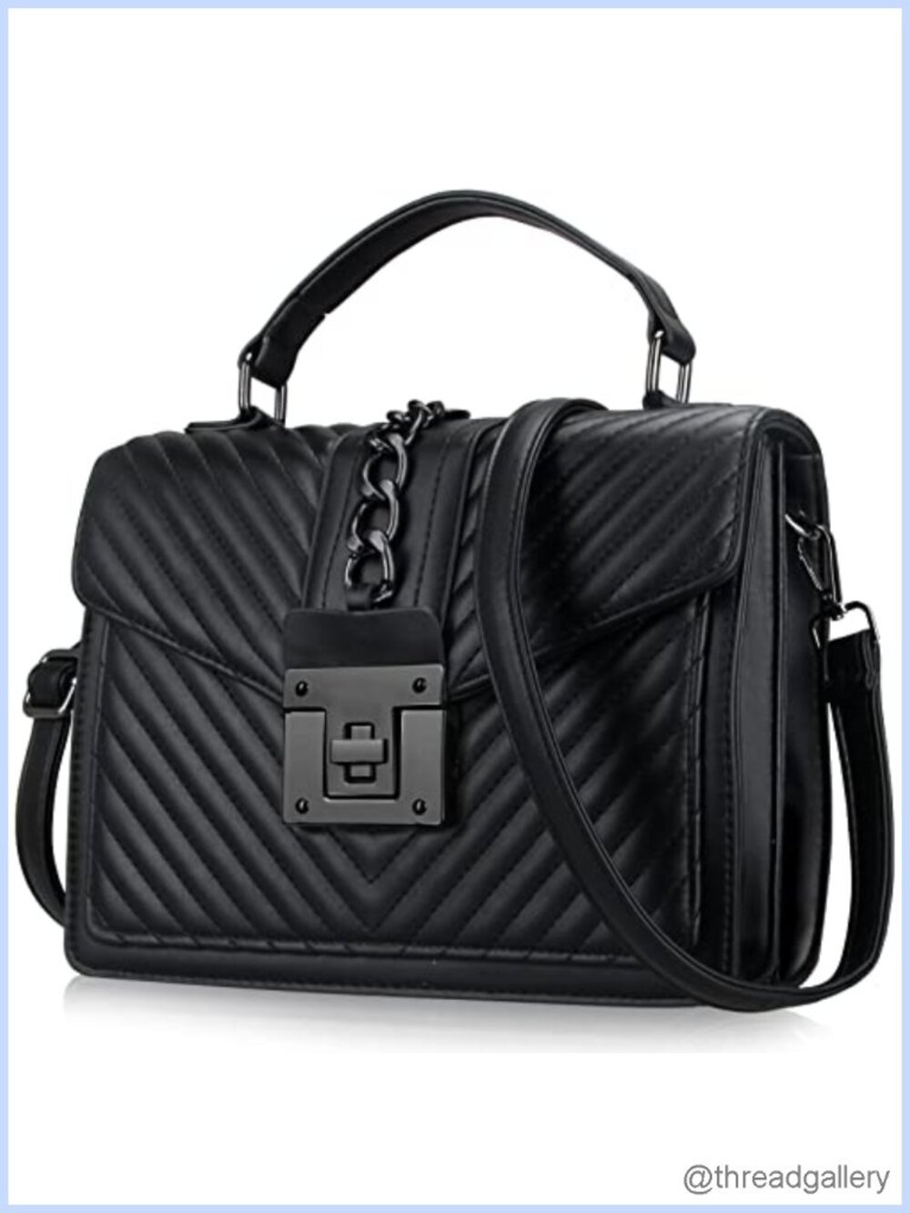 Quilted Faux Leather Crossbody Satchel Top Handle Bag